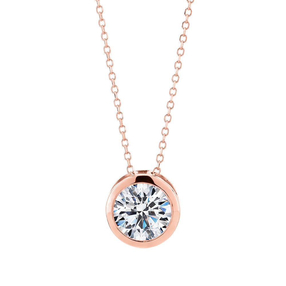 Round Brilliant solitaire pendant with 1.28 carat* diamond simulant in 10 carat rose gold