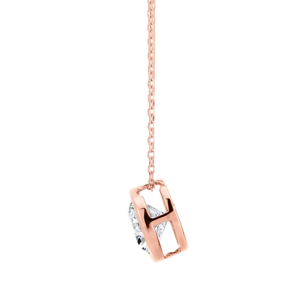 Round Brilliant solitaire pendant with 1.28 carat* diamond simulant in 10 carat rose gold