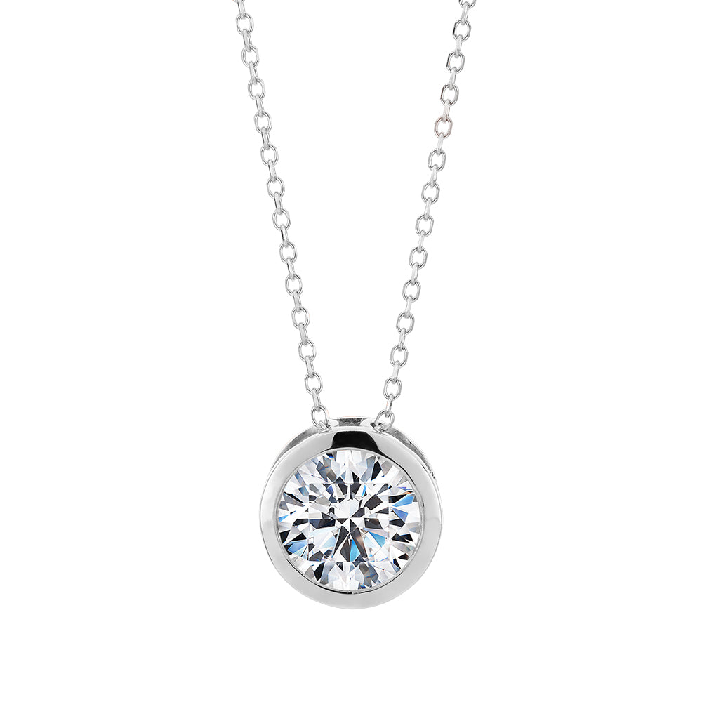 Round Brilliant solitaire pendant with 1.28 carat* diamond simulant in 10 carat white gold