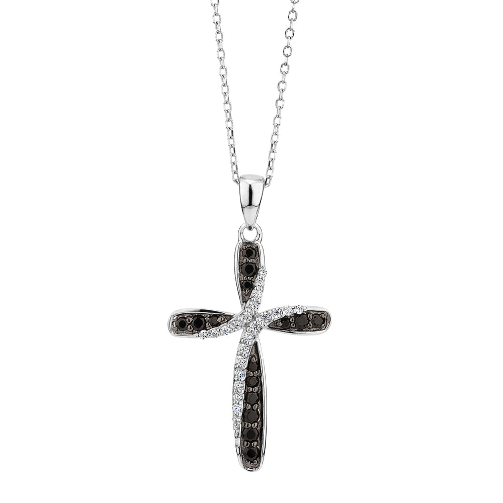 Cross pendant with 0.25 carats* of diamond simulants in sterling silver