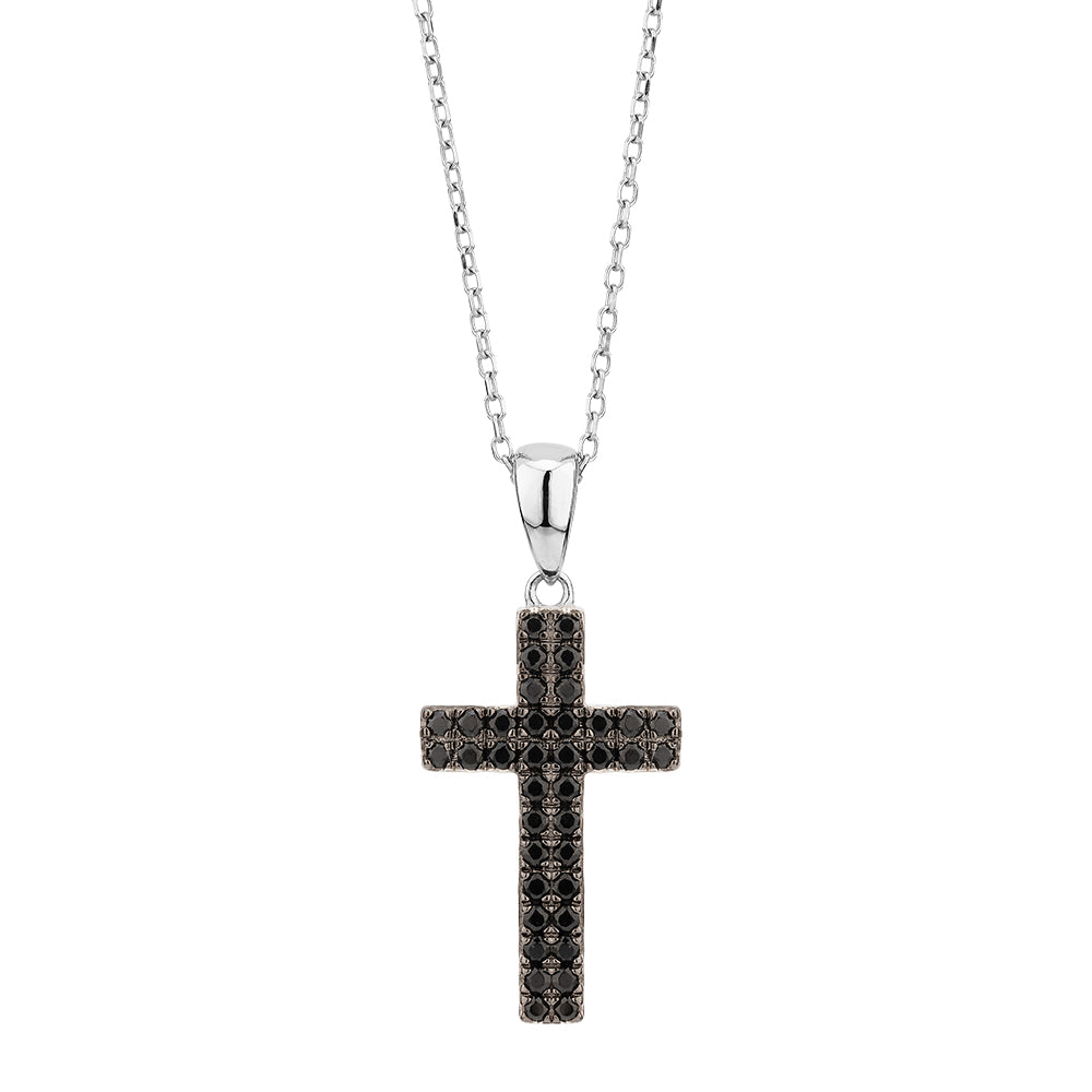 Cross pendant with diamond simulants in sterling silver