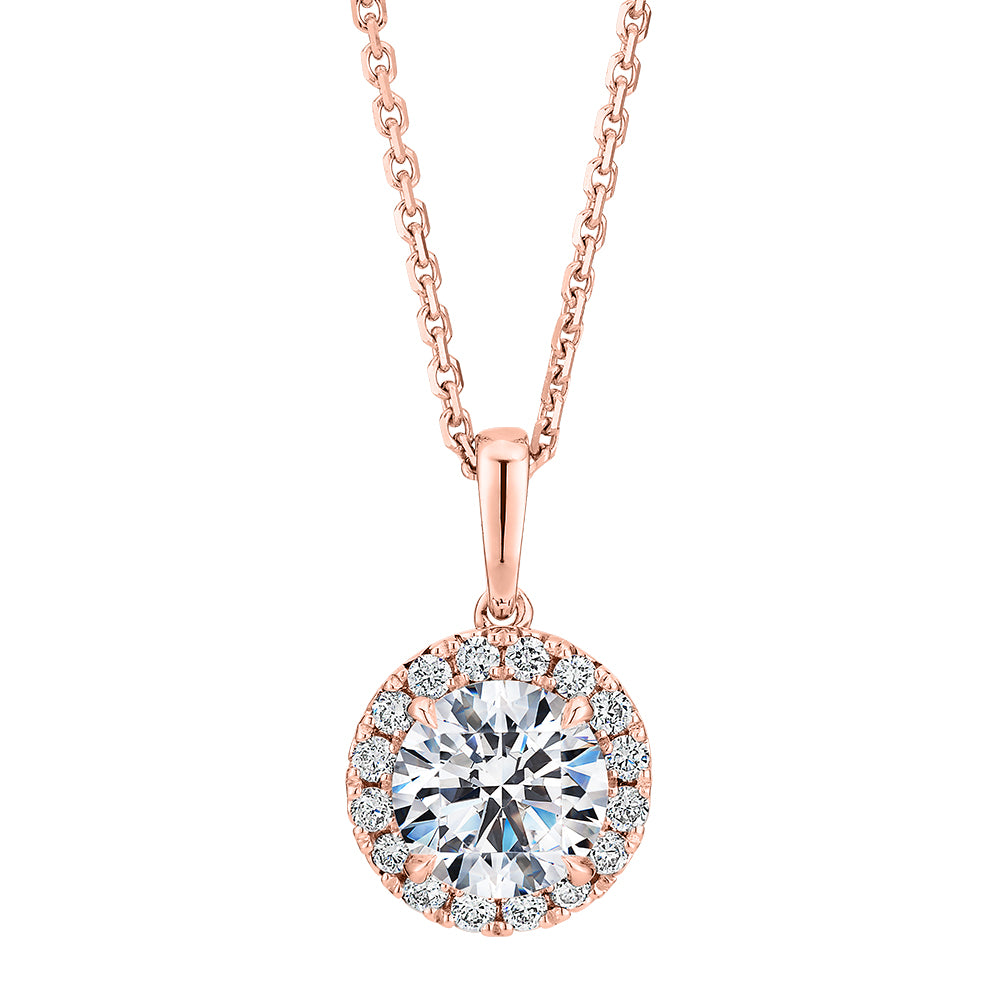 Premium Certified Laboratory Created Diamond, 1.19 carat TW round brilliant halo pendant in 18 carat rose gold