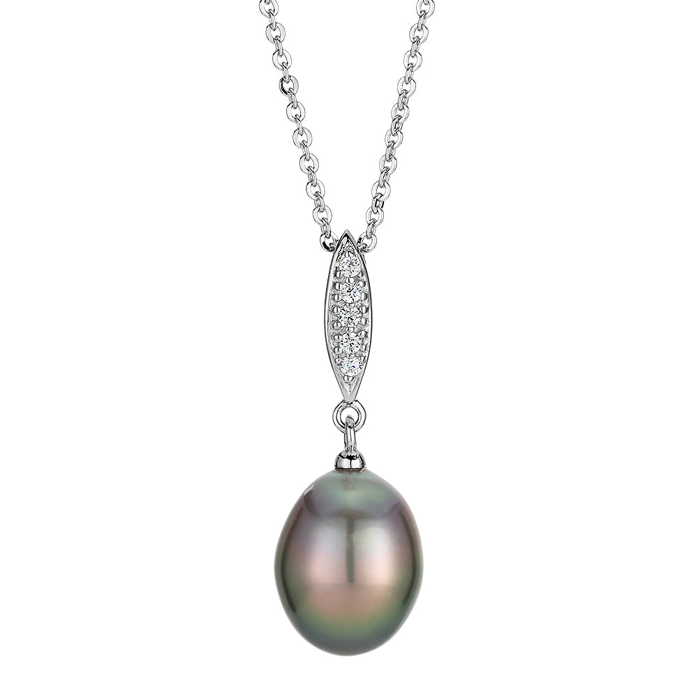 Tahitian pearl drop necklace in sterling silver