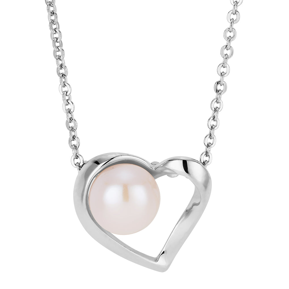 Cultured freshwater pearl heart necklace in sterling silver