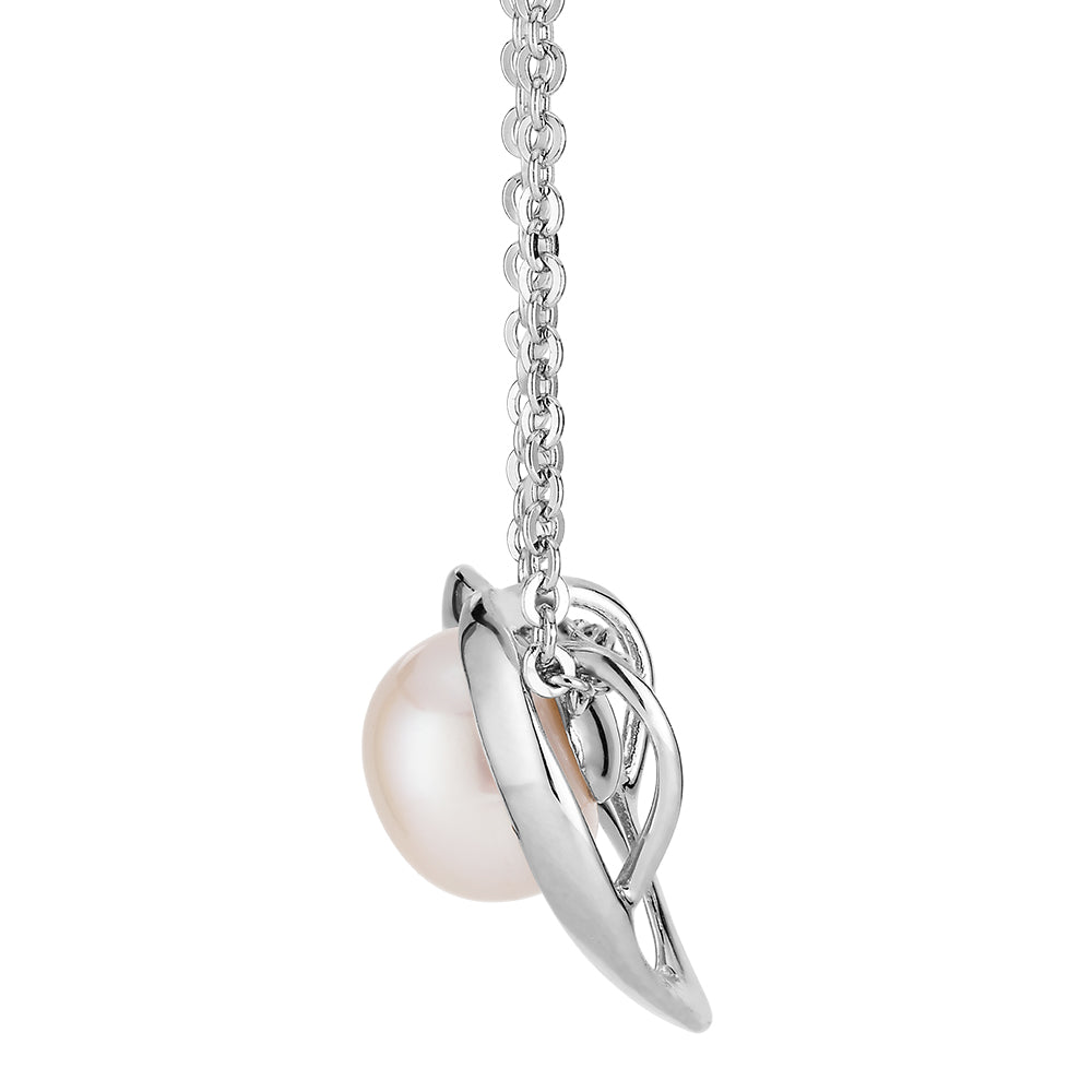 Cultured freshwater pearl heart necklace in sterling silver