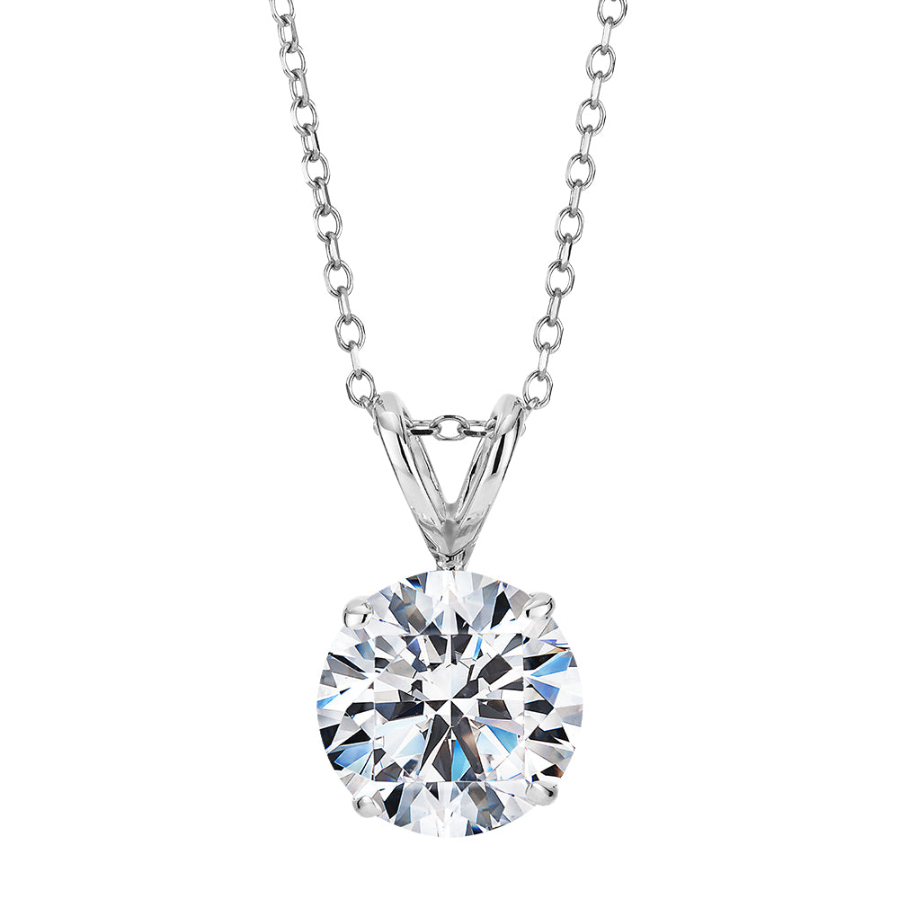 Round Brilliant solitaire pendant with 2 carat* diamond simulant in 10 carat white gold