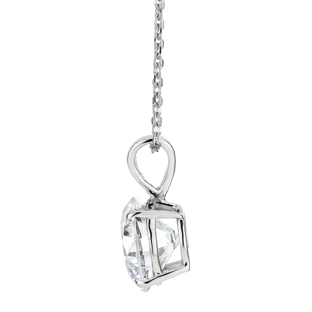 Round Brilliant solitaire pendant with 2 carat* diamond simulant in 10 carat white gold