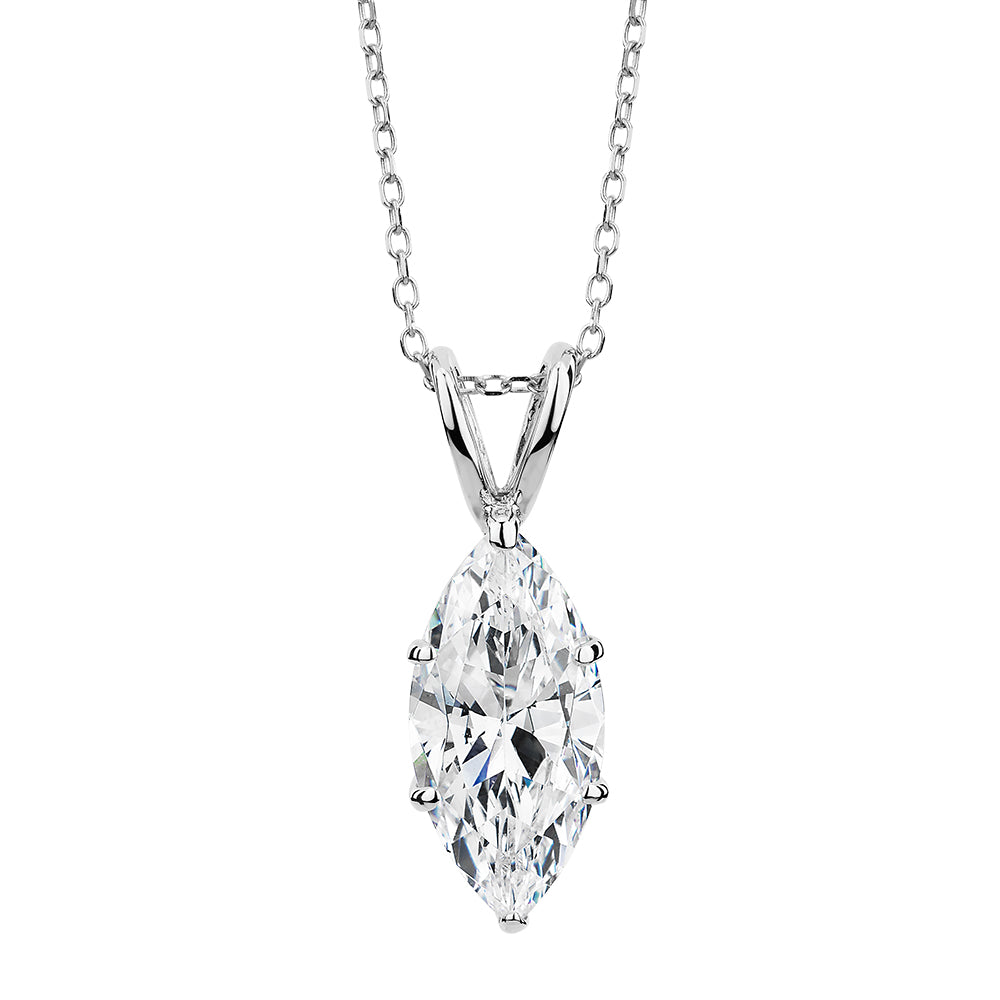 Marquise solitaire pendant with 2 carat* diamond simulant in 10 carat white gold