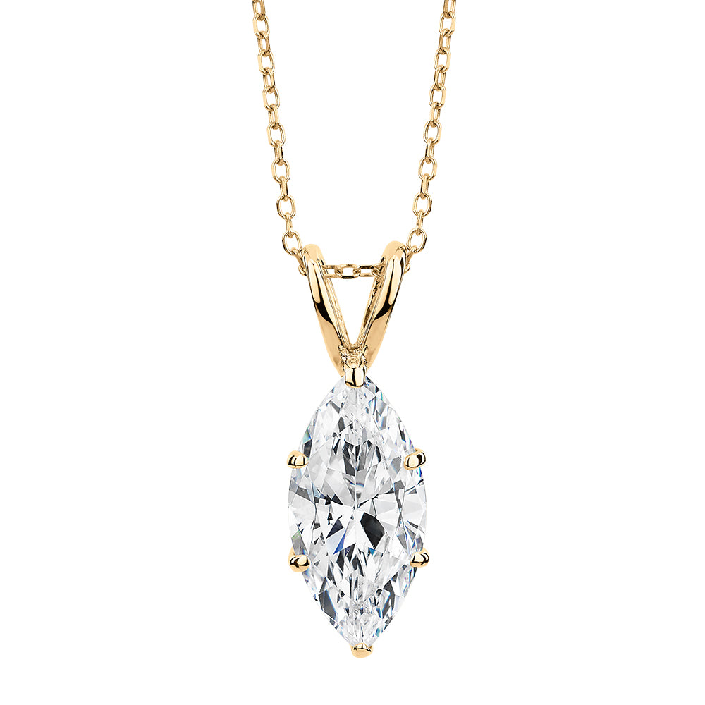 Marquise solitaire pendant with 2 carat* diamond simulant in 10 carat yellow gold
