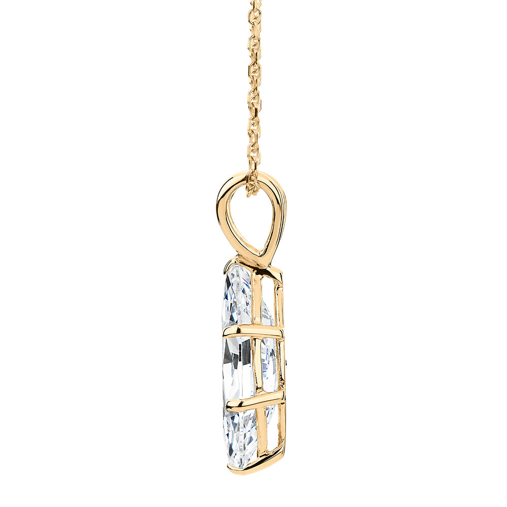 Marquise solitaire pendant with 2 carat* diamond simulant in 10 carat yellow gold