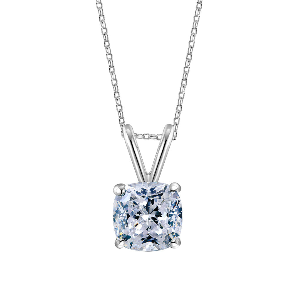 Cushion solitaire pendant with 1 carat* diamond simulant in 10 carat white gold