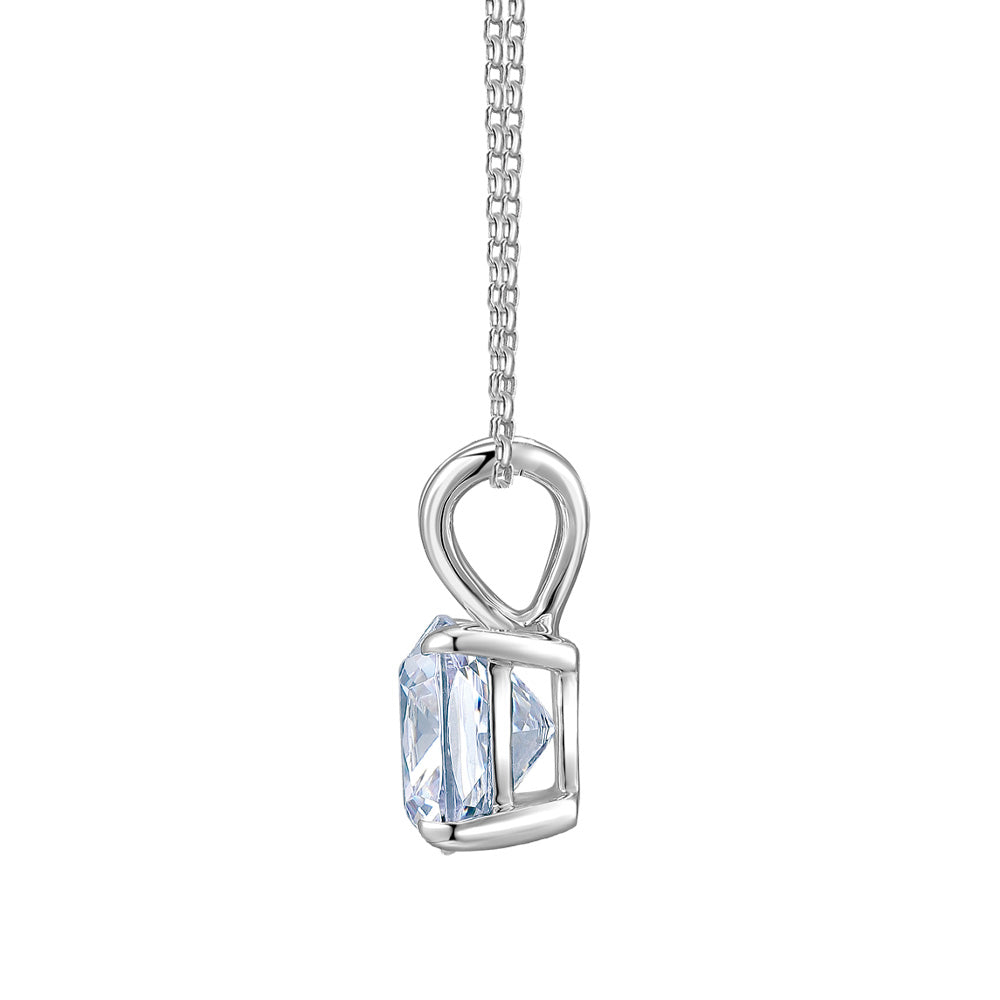 Cushion solitaire pendant with 1 carat* diamond simulant in 10 carat white gold