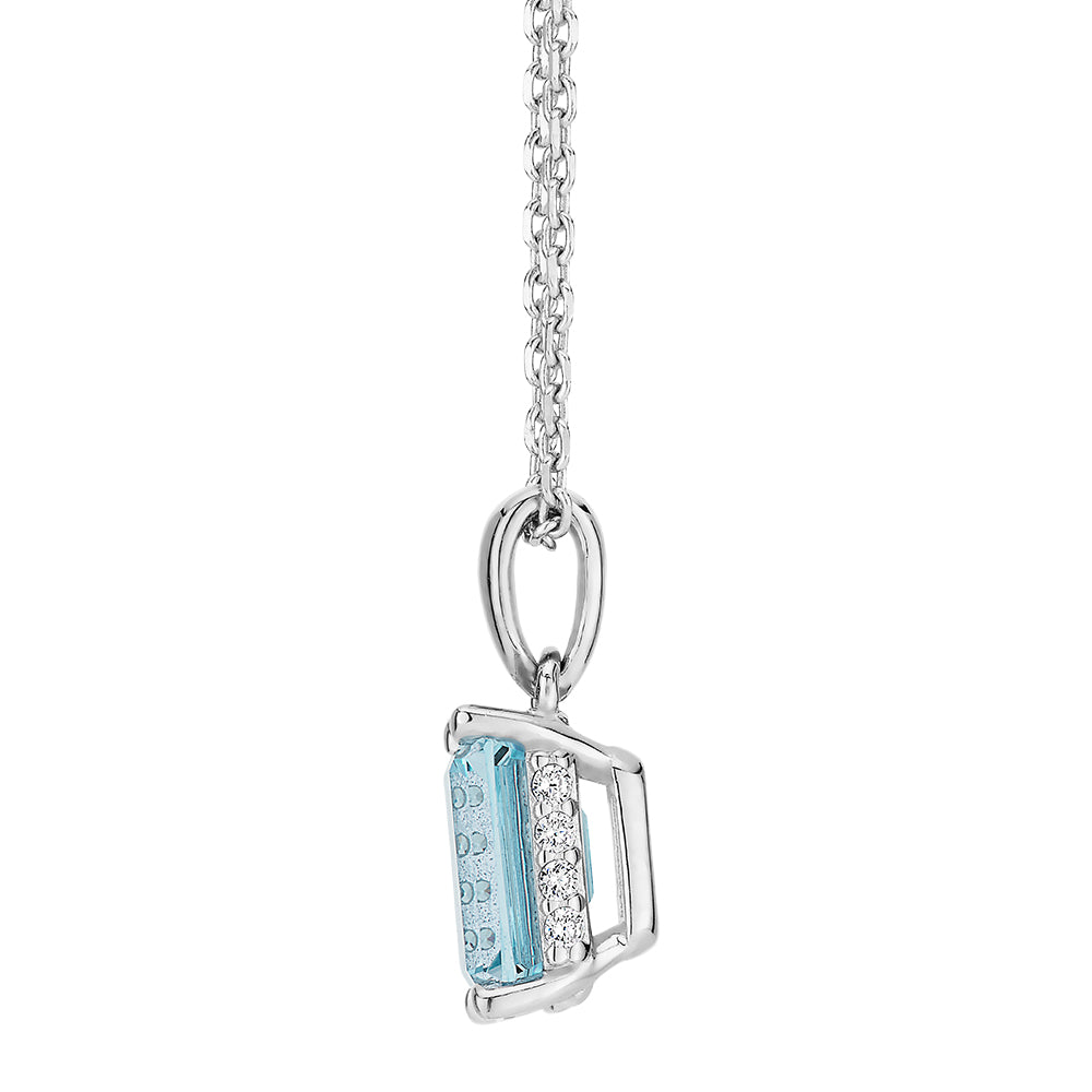 Emerald Cut solitaire necklace with blue topaz simulant in sterling silver