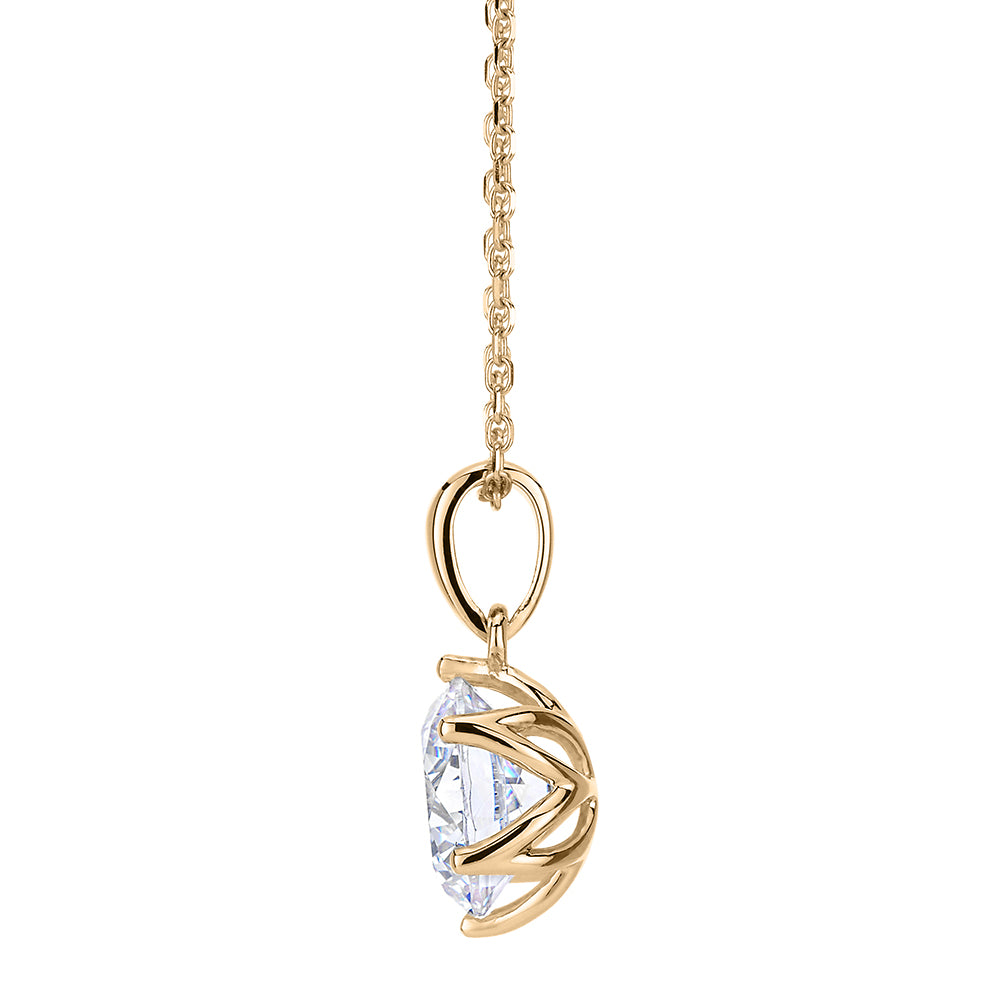 Round Brilliant solitaire pendant with 1.28 carat* diamond simulant in 10 carat yellow gold