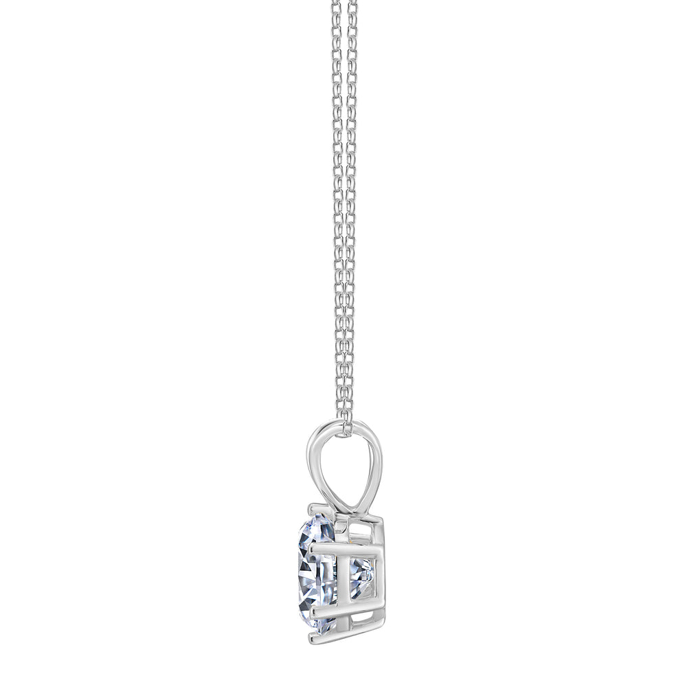 Round Brilliant solitaire pendant with 1 carat* diamond simulant in 10 carat white gold