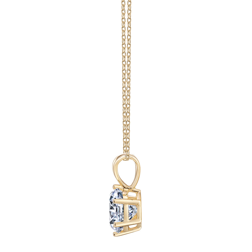 Round Brilliant solitaire pendant with 1 carat* diamond simulant in 10 carat yellow gold