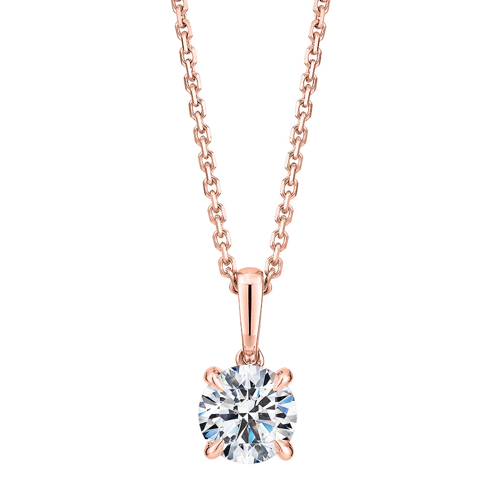 Premium Certified Laboratory Created Diamond, 0.70 carat round brilliant solitaire pendant in 14 carat rose gold