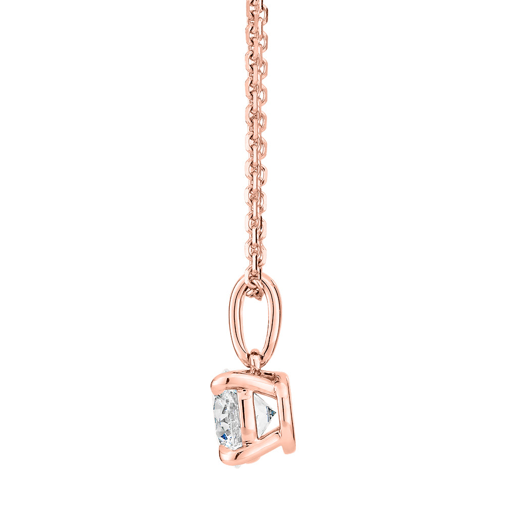 Premium Certified Laboratory Created Diamond, 0.70 carat round brilliant solitaire pendant in 14 carat rose gold