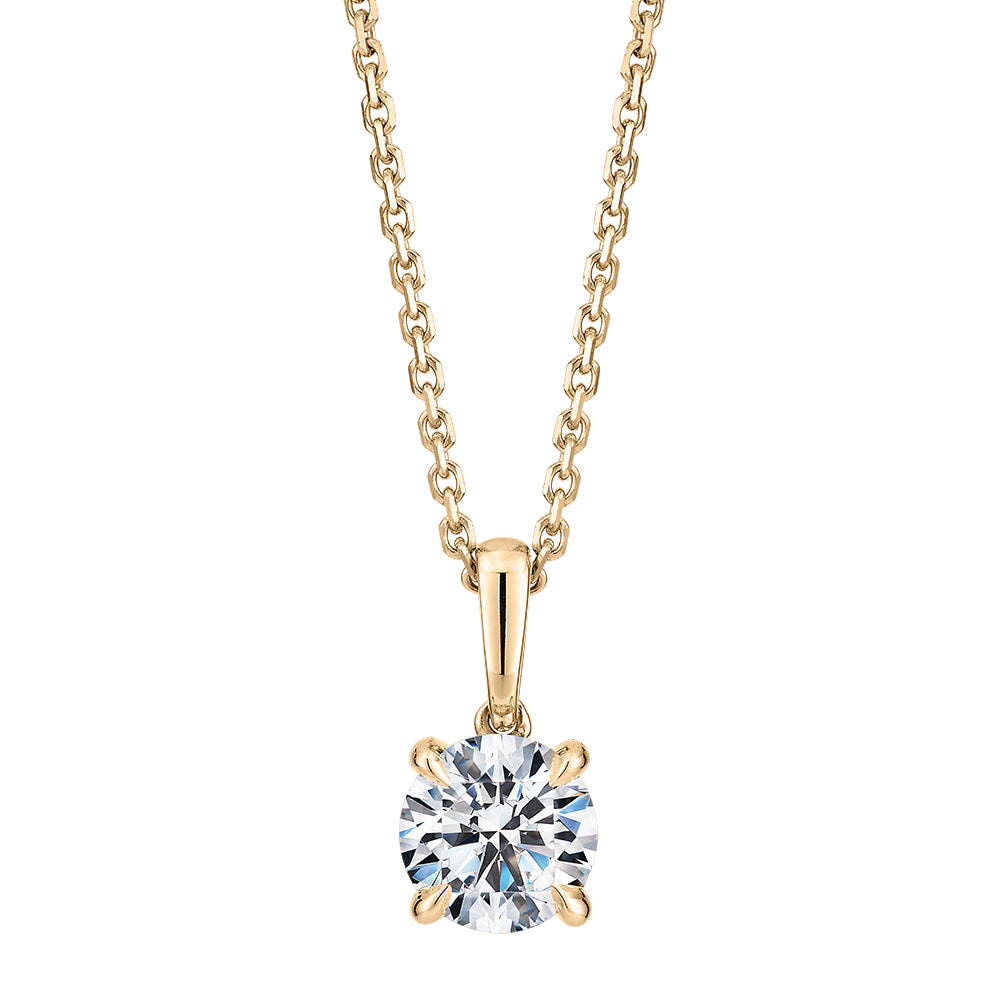 Premium Certified Laboratory Created Diamond, 0.70 carat round brilliant solitaire pendant in 14 carat yellow gold