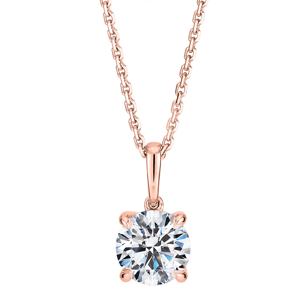 Premium Certified Laboratory Created Diamond, 1.00 carat round brilliant solitaire pendant in 14 carat rose gold