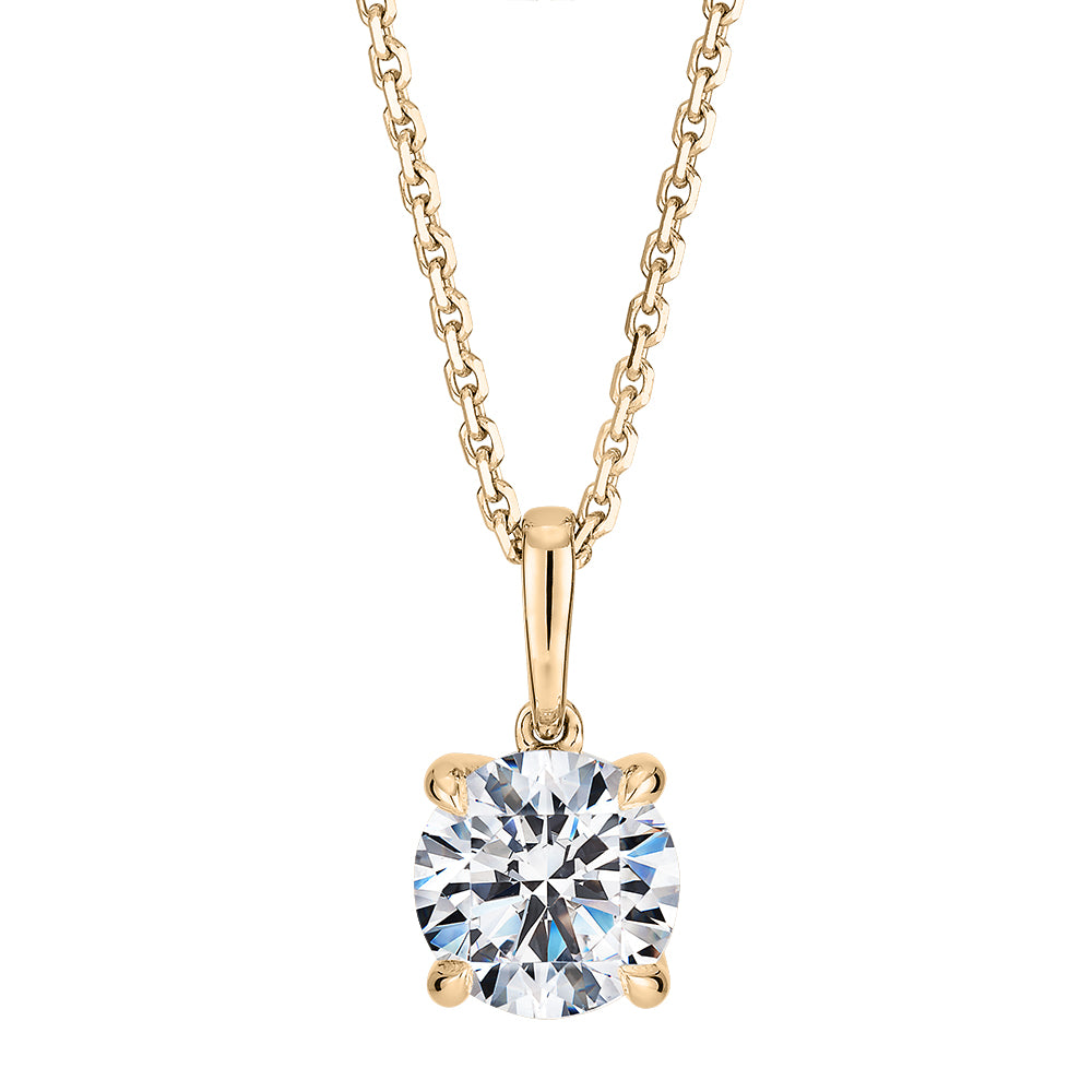 Premium Certified Laboratory Created Diamond, 1.00 carat round brilliant solitaire pendant in 14 carat yellow gold