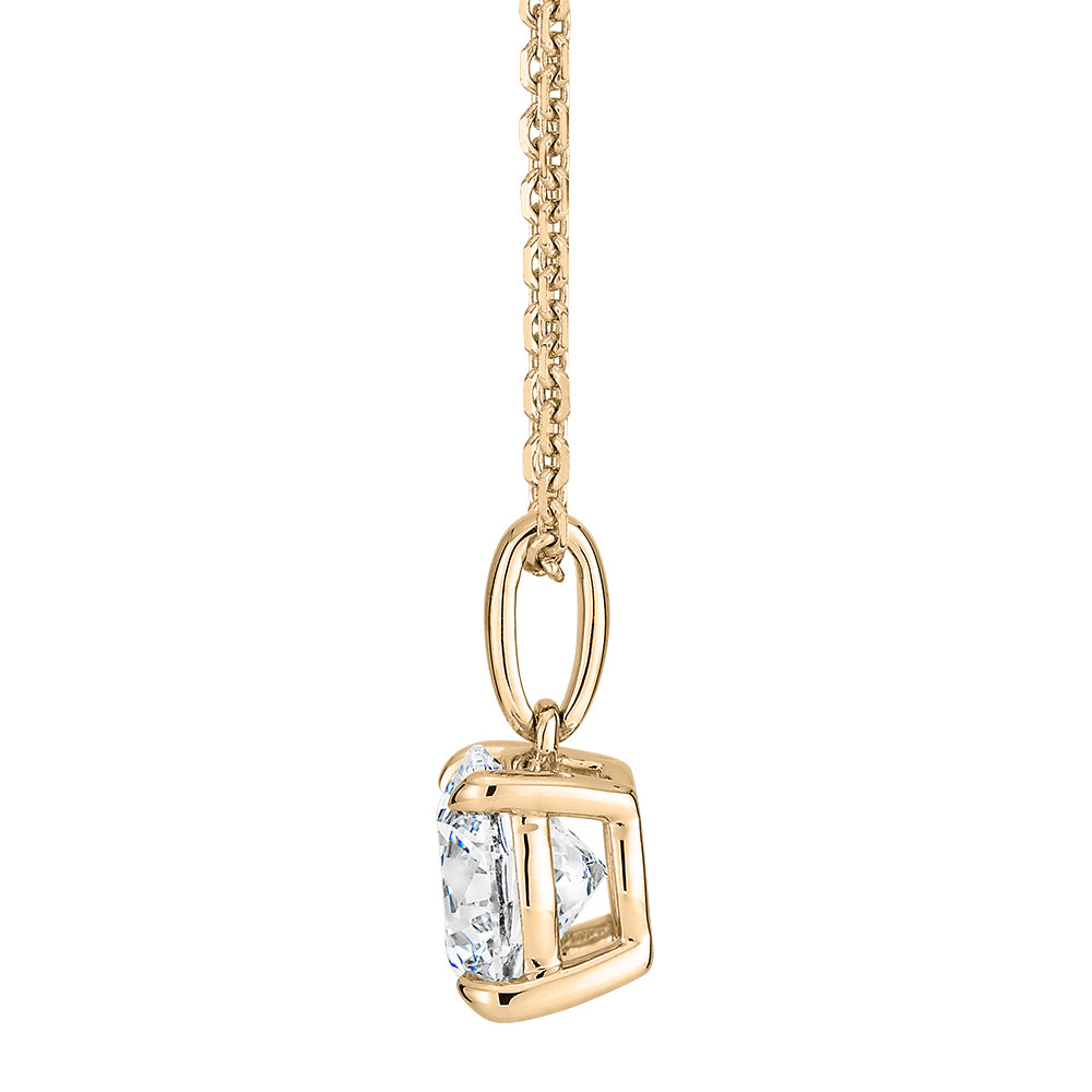 Premium Certified Laboratory Created Diamond, 1.00 carat round brilliant solitaire pendant in 14 carat yellow gold