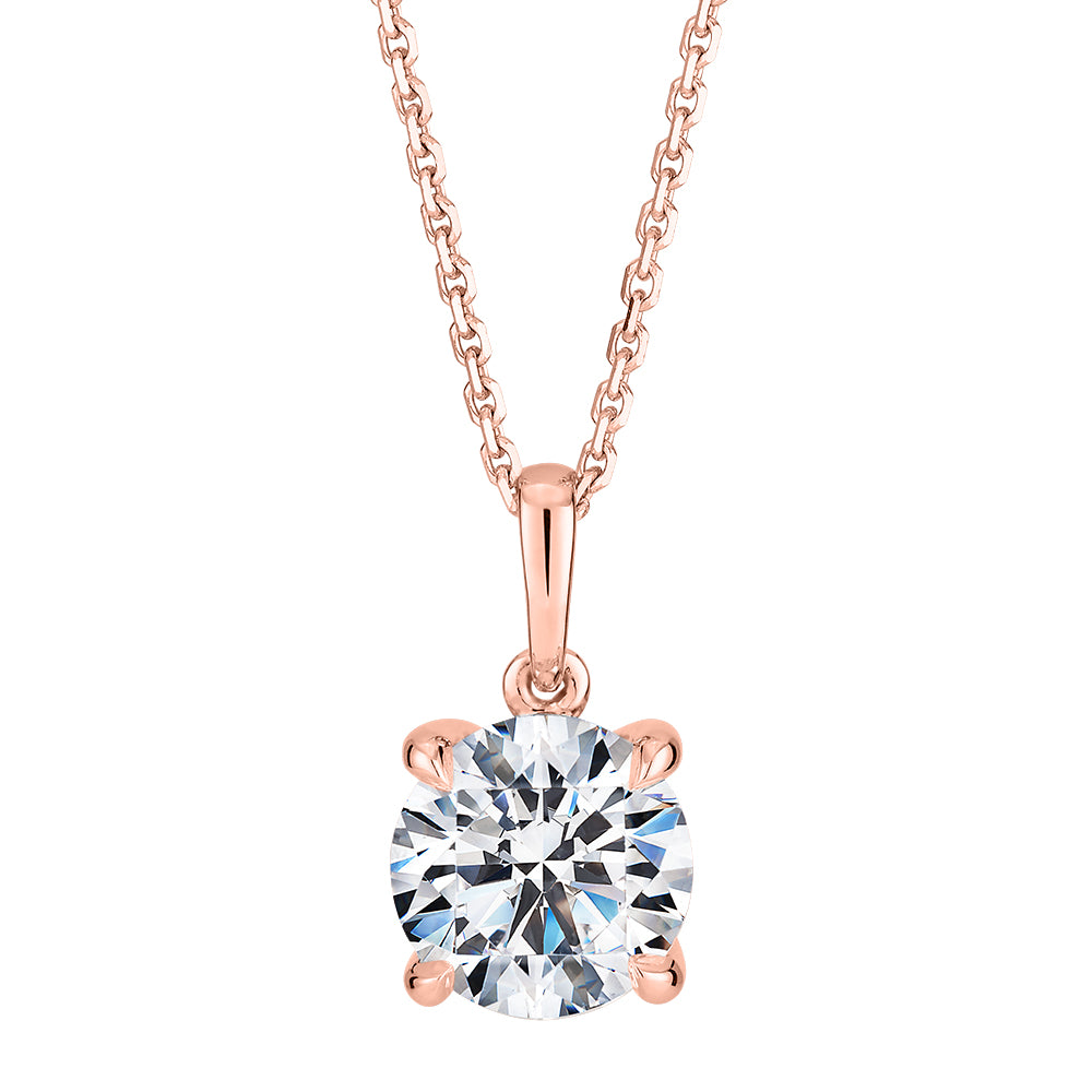 Premium Certified Laboratory Created Diamond, 1.50 carat round brilliant solitaire pendant in 14 carat rose gold