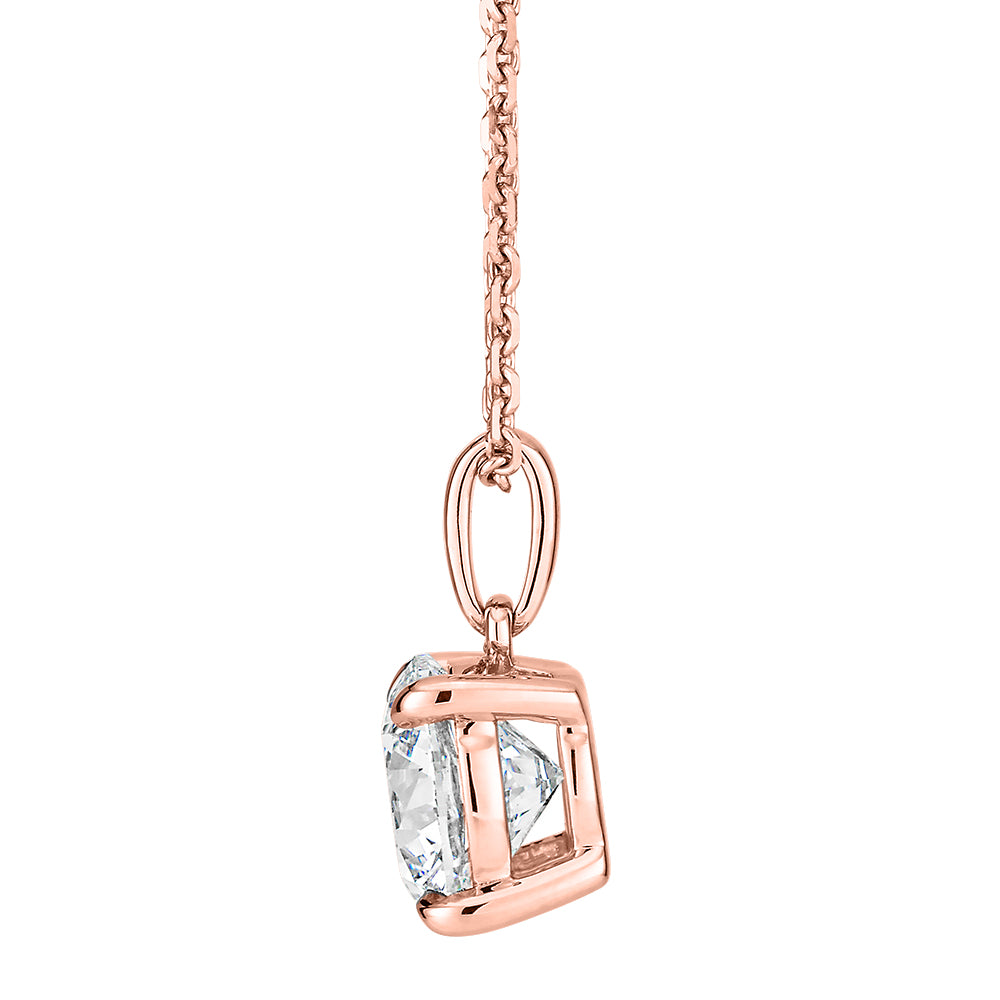 Premium Certified Laboratory Created Diamond, 1.50 carat round brilliant solitaire pendant in 14 carat rose gold