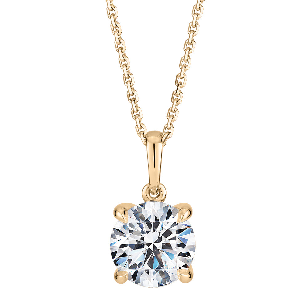 Premium Certified Laboratory Created Diamond, 1.50 carat round brilliant solitaire pendant in 14 carat yellow gold