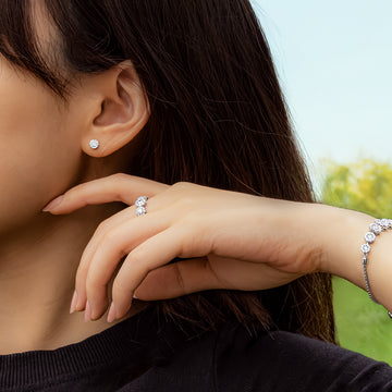 Celeste Round brilliant halo stud earrings 0.27 carats* of diamond simulants in sterling silver secondary view