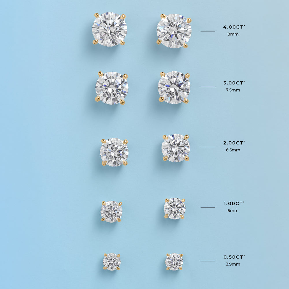 Lab Grown Signature Simulant Stud Earrings Measurements By Carat Size Chart