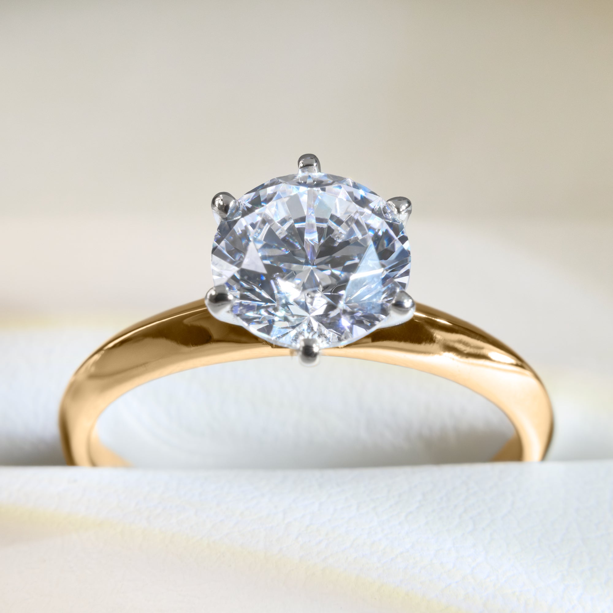 Premium Certified Lab-Grown Diamond, 1.00 carat round brilliant solitaire engagement ring in 14 carat yellow and white gold