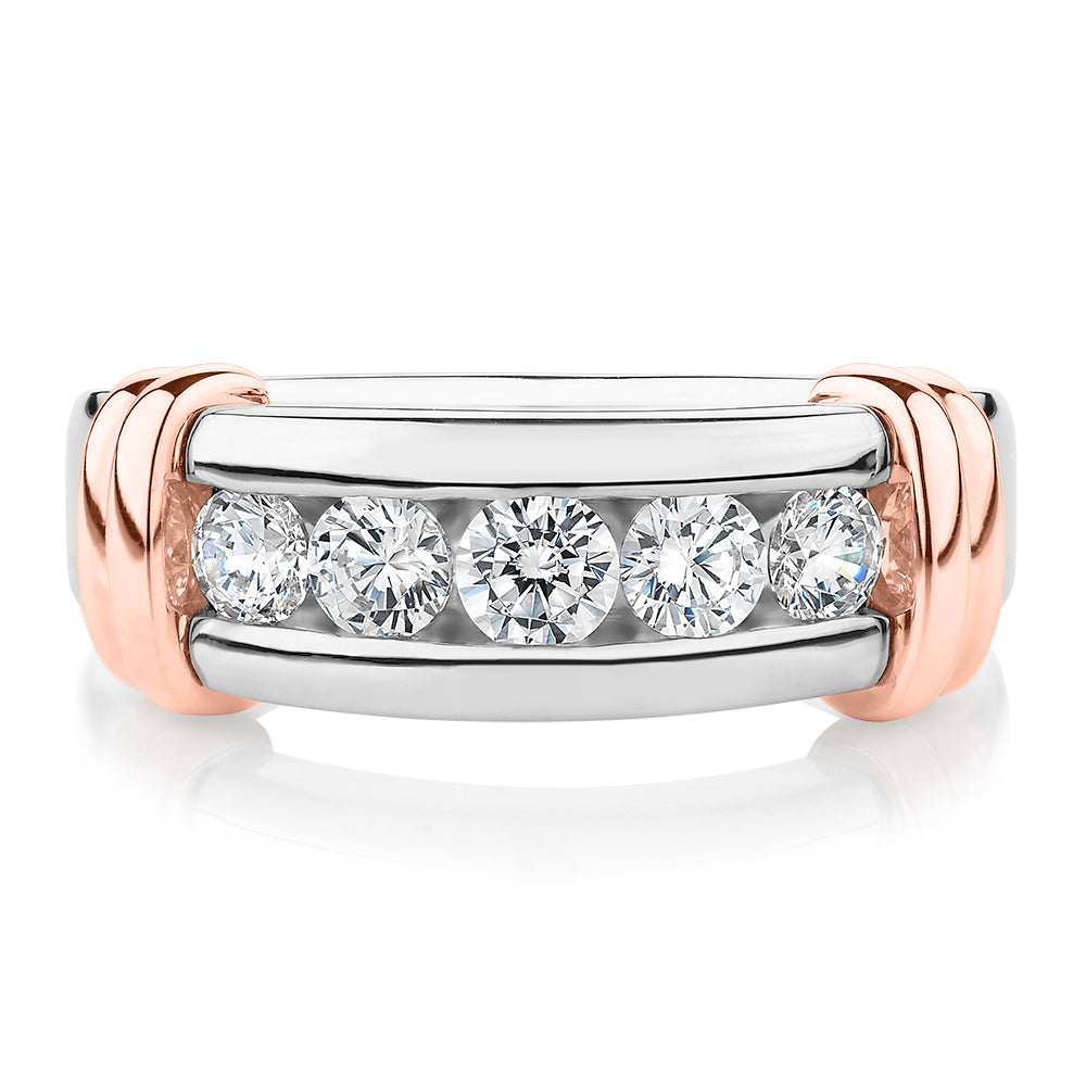 Dress ring with 1.01 carats* of diamond simulants in 10 carat rose gold and sterling silver