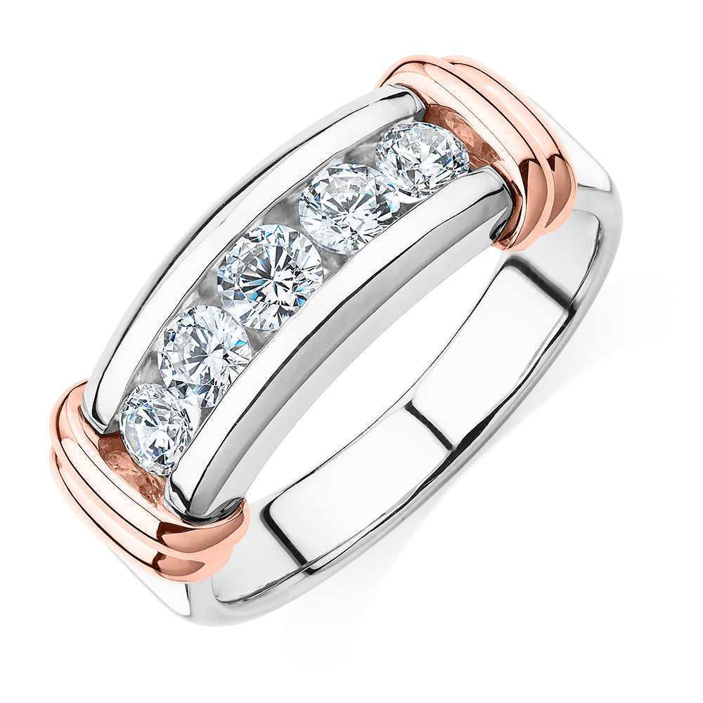 Dress ring with 1.01 carats* of diamond simulants in 10 carat rose gold and sterling silver