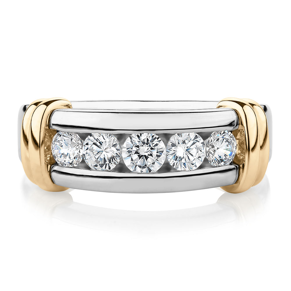 Dress ring with 1.01 carats* of diamond simulants in 10 carat yellow gold and sterling silver