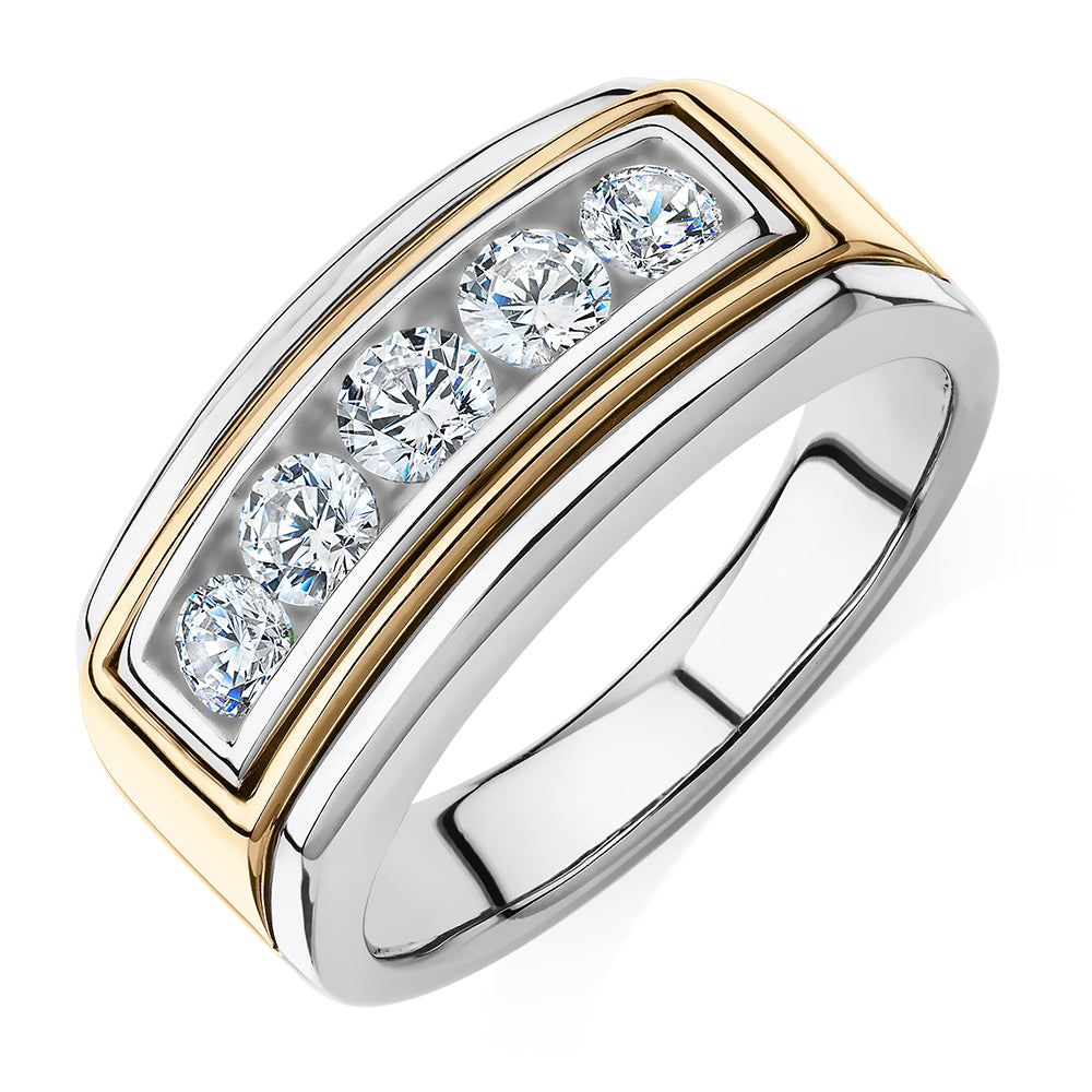 Dress ring with 1.01 carats* of diamond simulants in 10 carat yellow gold and sterling silver