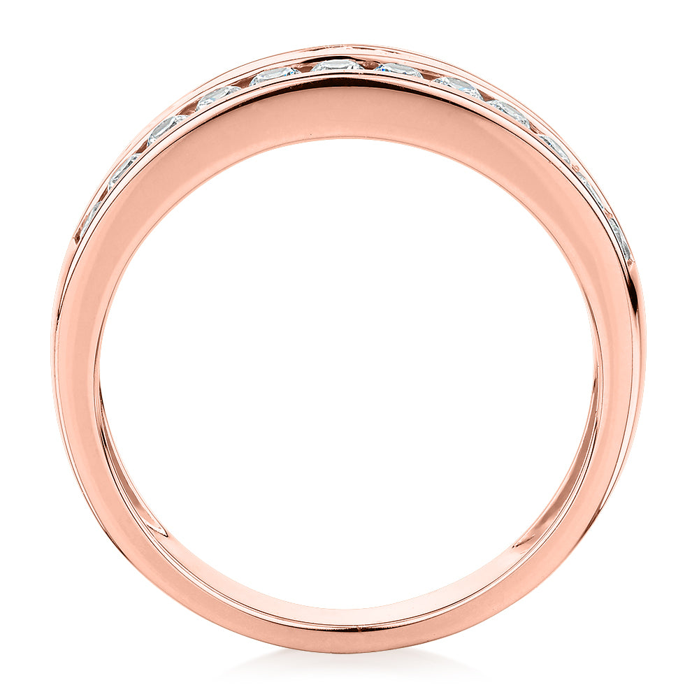 Dress ring with 0.72 carats* of diamond simulants in 10 carat rose gold