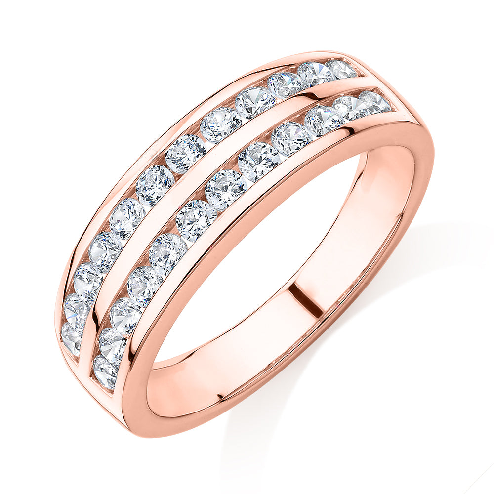 Dress ring with 0.72 carats* of diamond simulants in 10 carat rose gold