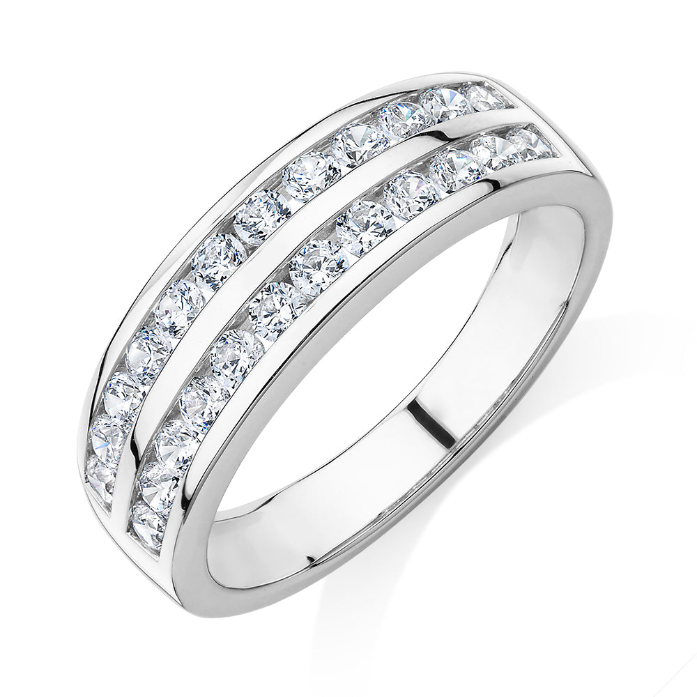 Dress ring with 0.72 carats* of diamond simulants in 10 carat white gold