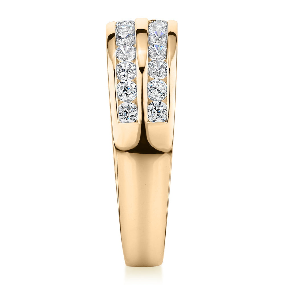 Dress ring with 0.72 carats* of diamond simulants in 10 carat yellow gold