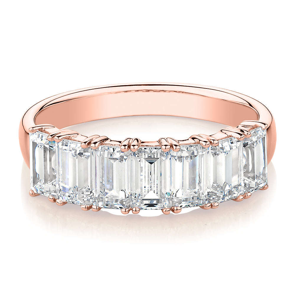 Dress ring with 2.1 carats* of diamond simulants in 10 carat rose gold