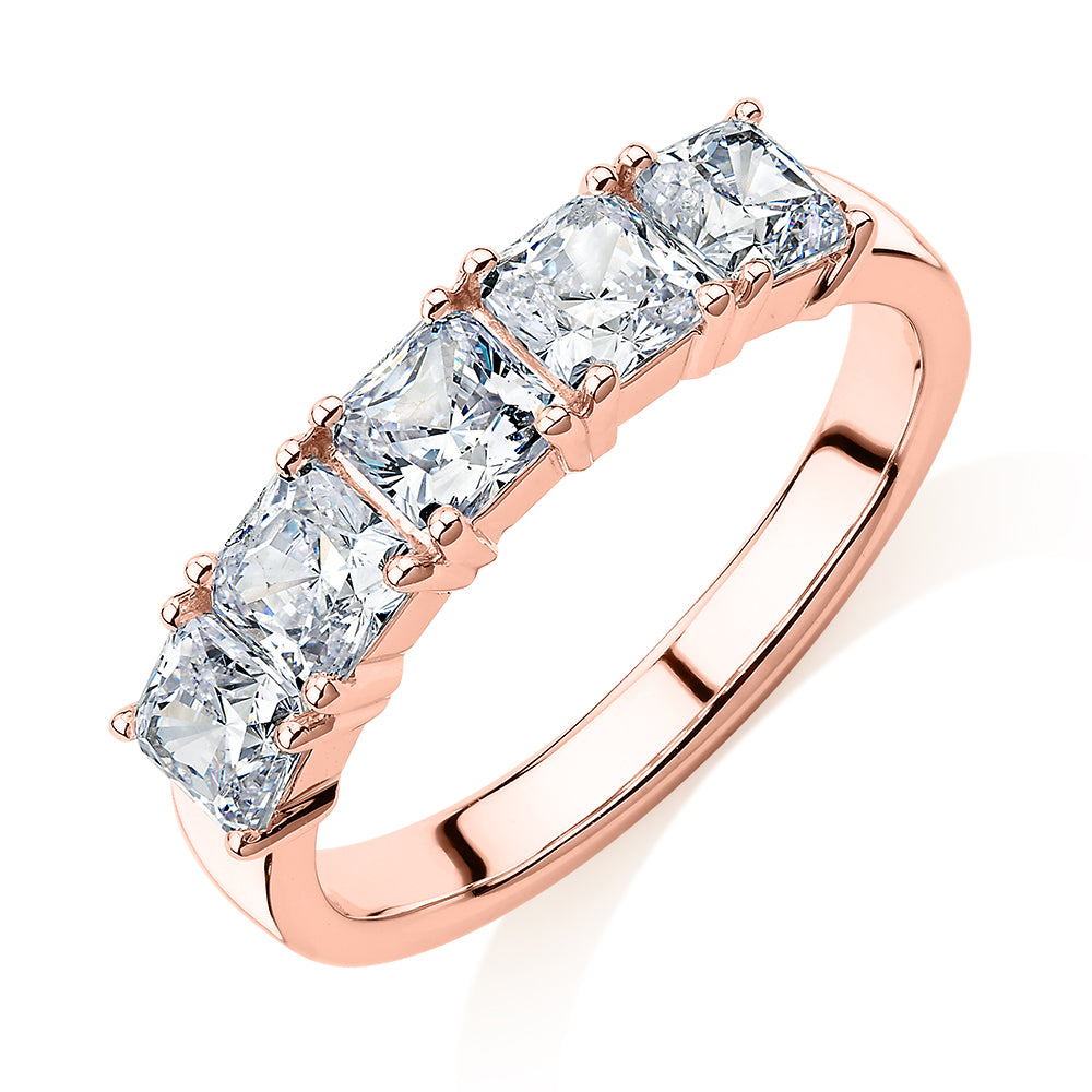 Dress ring with 1.95 carats* of diamond simulants in 10 carat rose gold