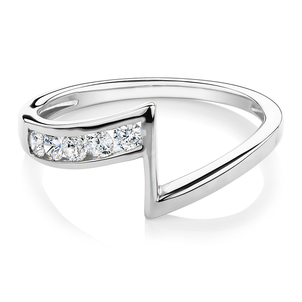 Round Brilliant curved wedding or eternity band with 0.4 carats* of diamond simulants in 14 carat white gold