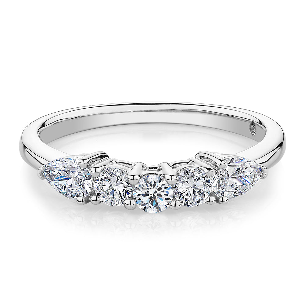 Curved wedding or eternity band with 0.83 carats* of diamond simulants in 14 carat white gold