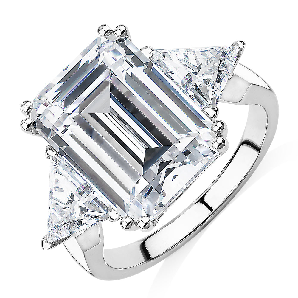 Dress ring with 10.68 carats* of diamond simulants in 10 carat white gold