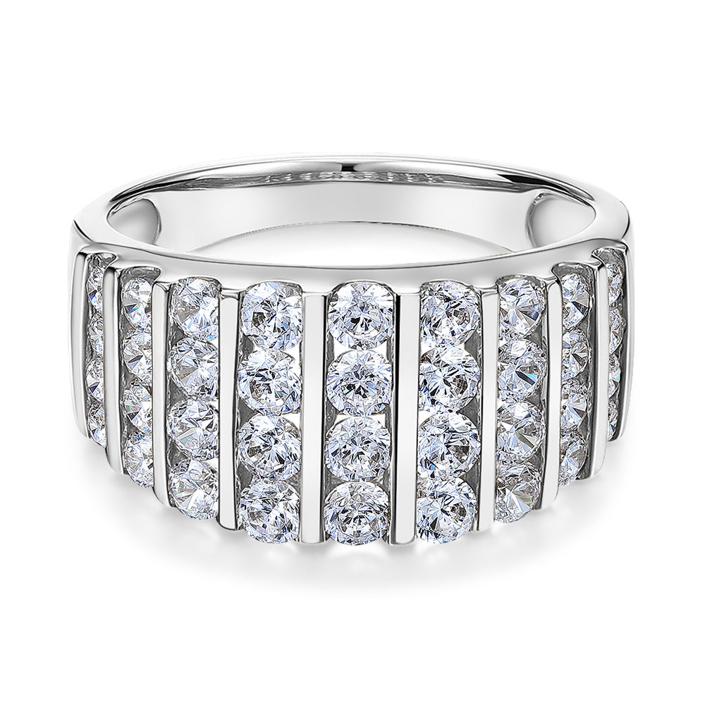 Dress ring with 1.44 carats* of diamond simulants in 10 carat white gold