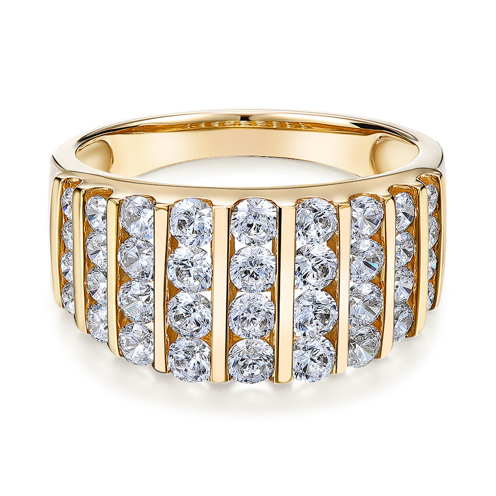 Dress ring with 1.44 carats* of diamond simulants in 10 carat yellow gold