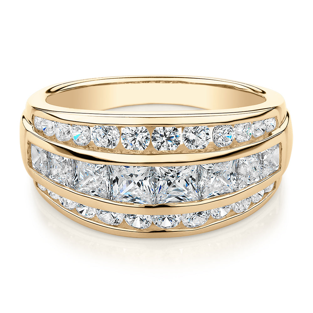 Dress ring with 2.42 carats* of diamond simulants in 10 carat yellow gold