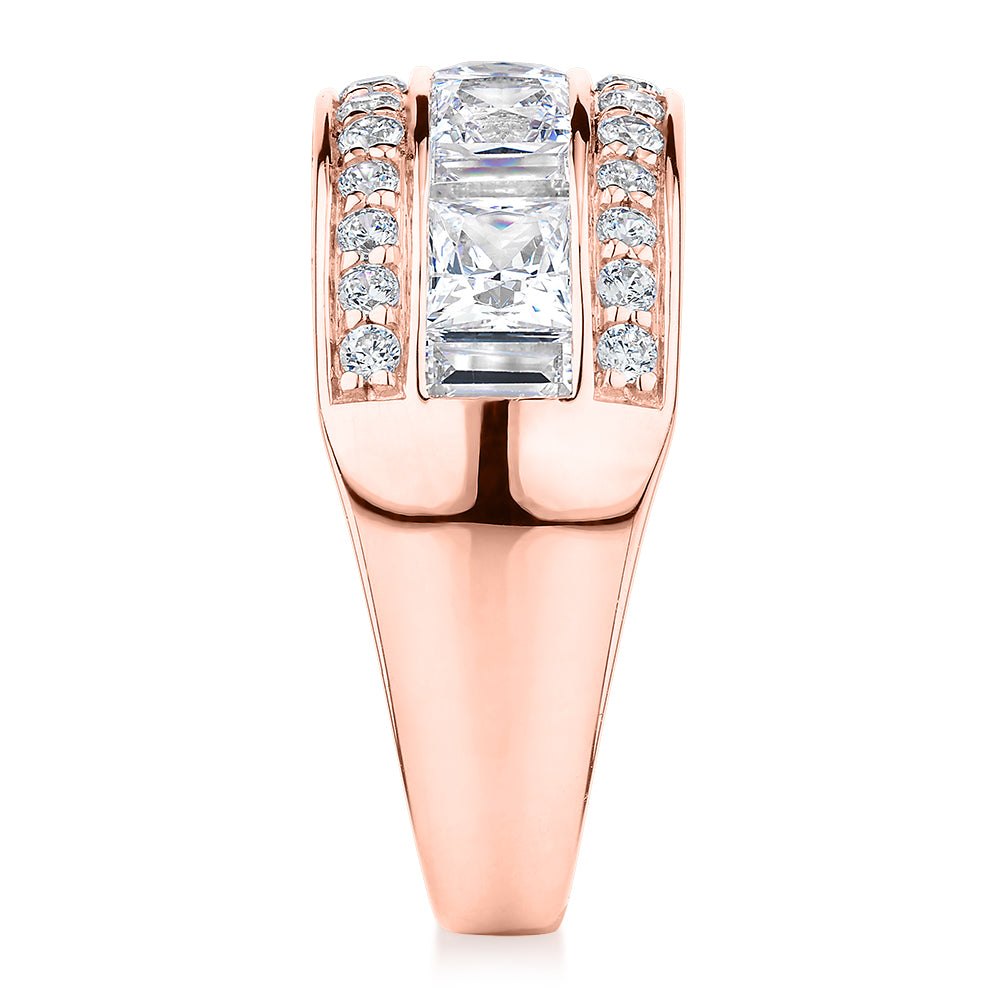 Dress ring with 2.7 carats* of diamond simulants in 10 carat rose gold