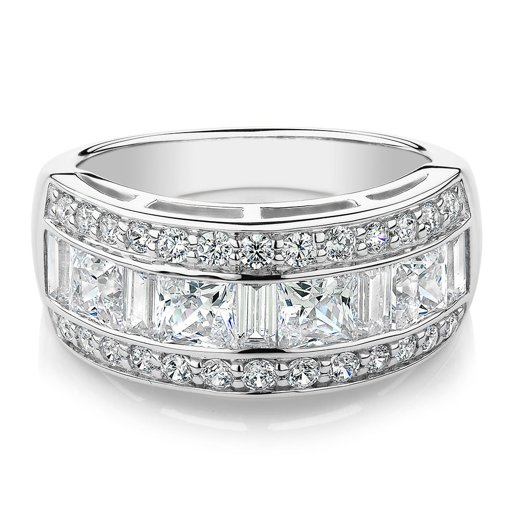 Dress ring with 2.7 carats* of diamond simulants in 10 carat white gold